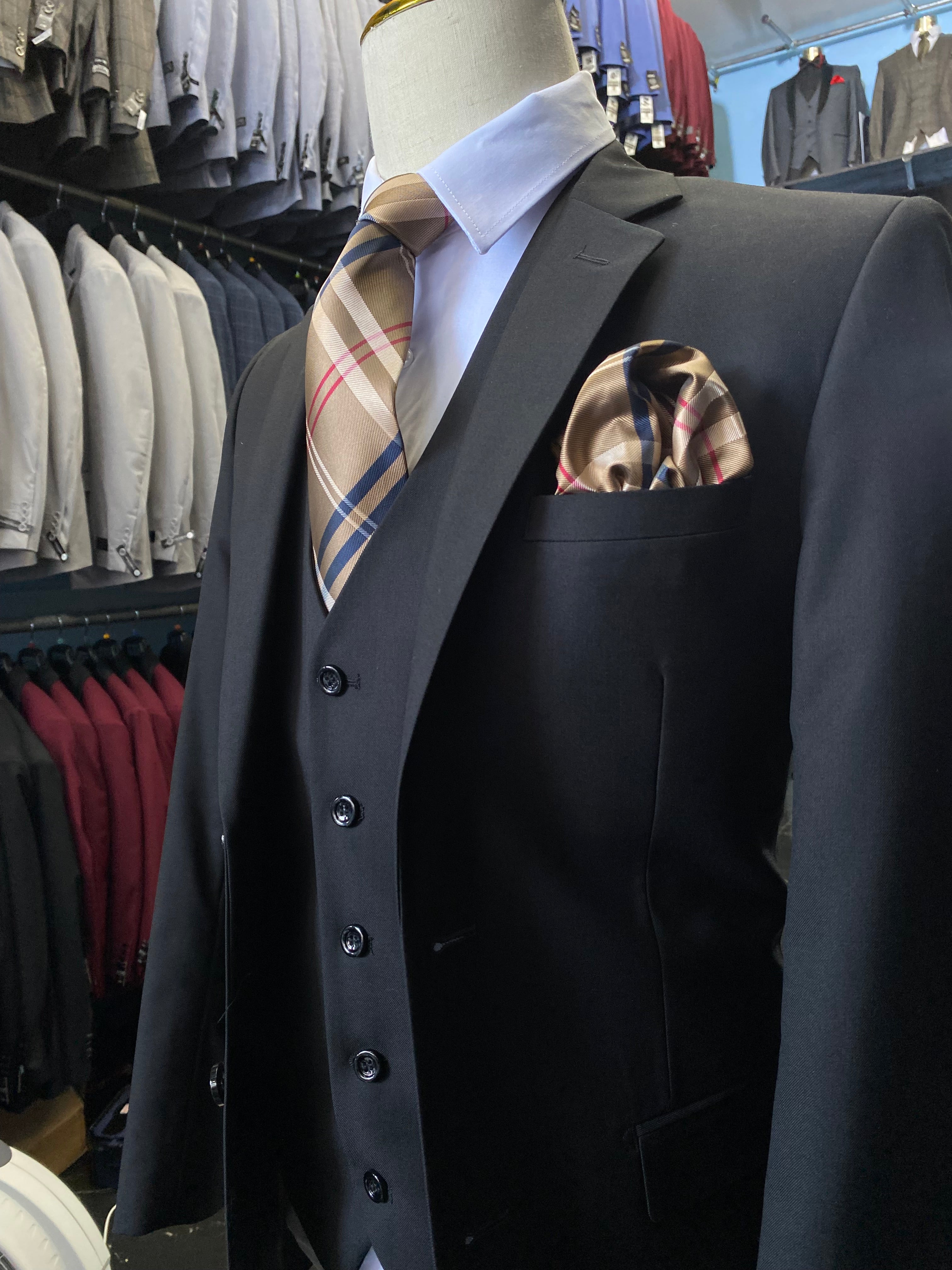 Single Breasted Black Suit 3pcs