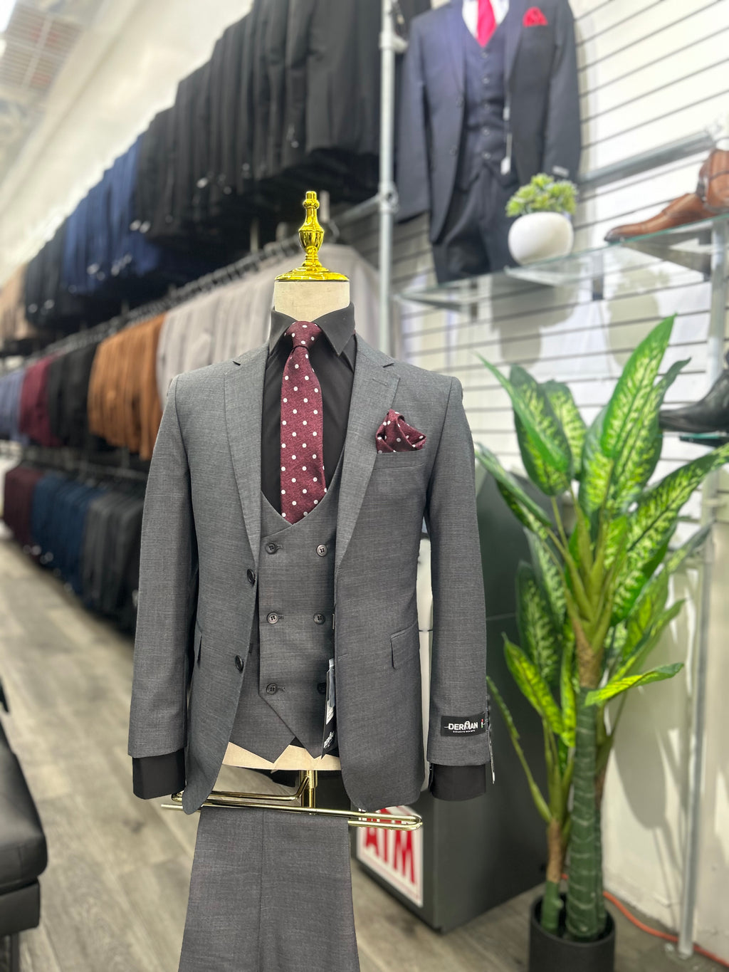 Textured Charcoal Grey Slim Fit