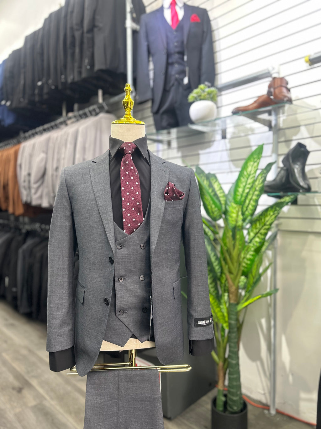 Textured Charcoal Grey Slim Fit