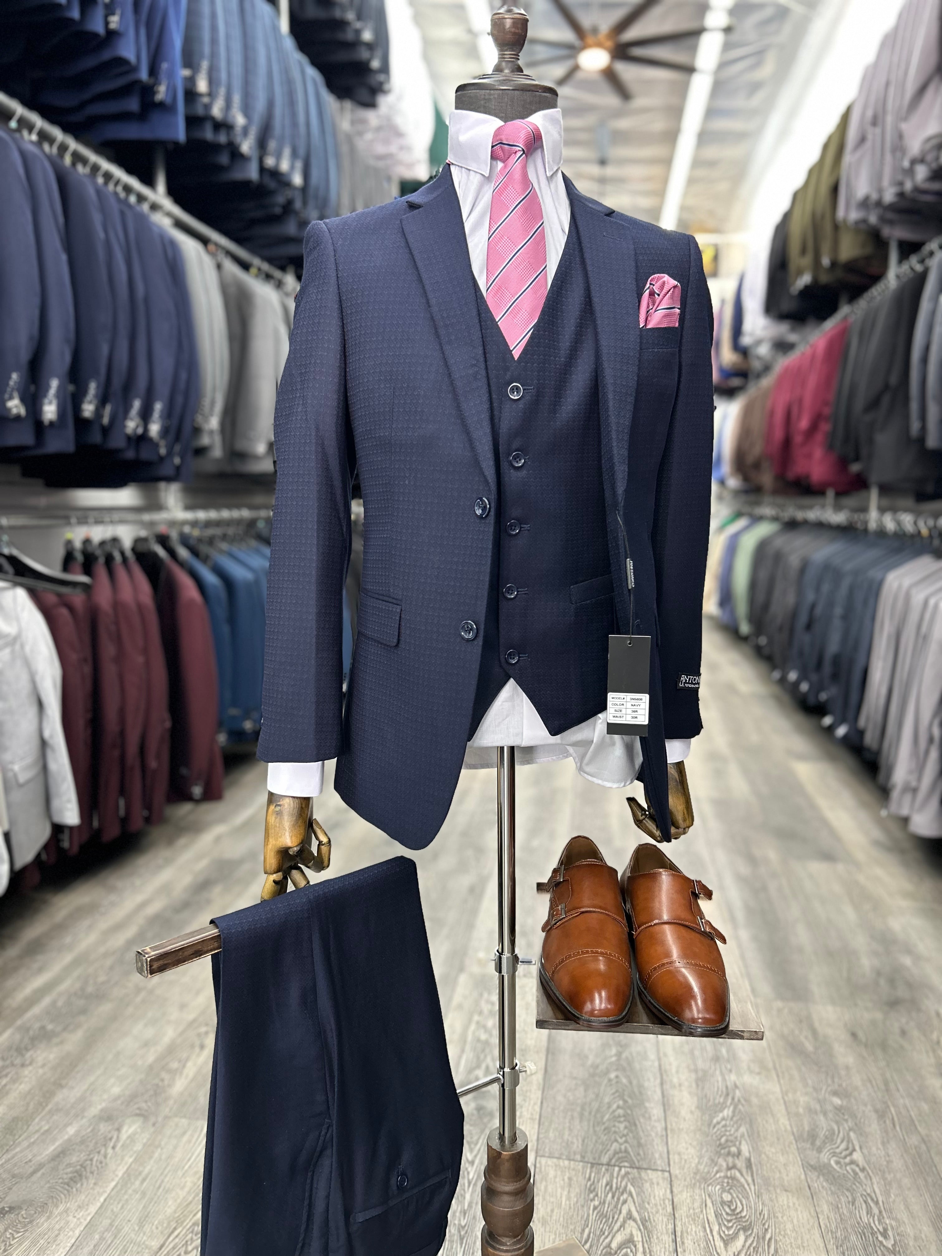 Textured Navy Blue Suit